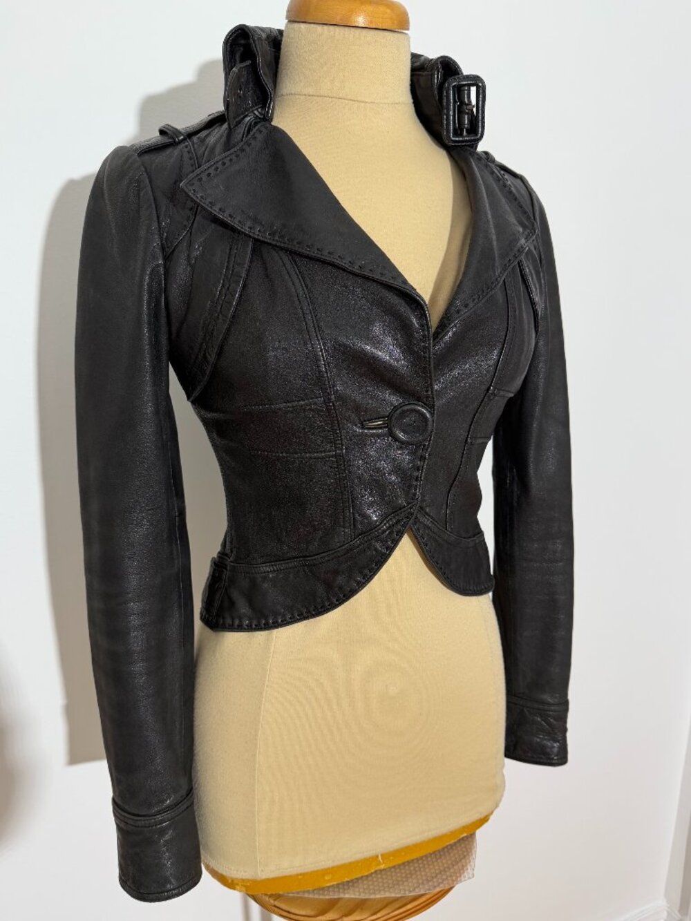Mackage Y2K Black Cropped Peplum Style Leather Jacket